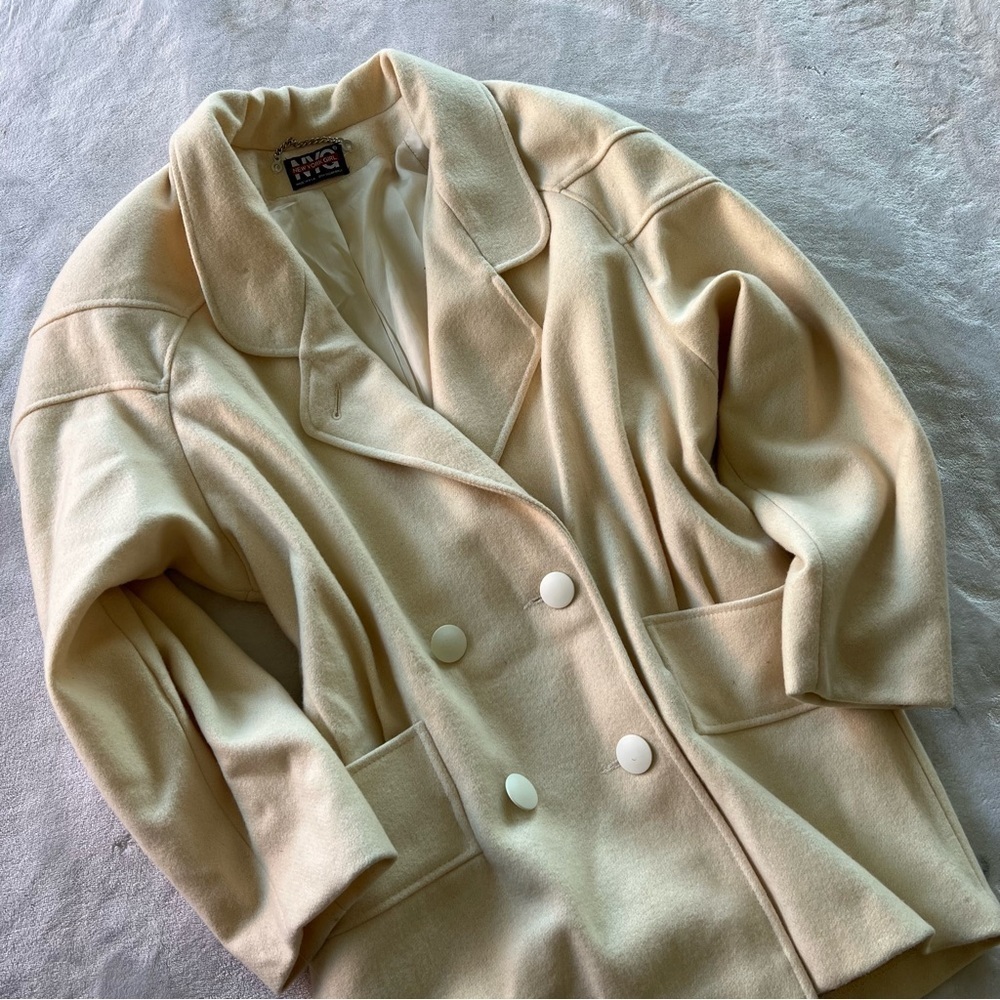 VINTAGE NYC Girl Cream Double Breasted Trench Coat Andover Fabric